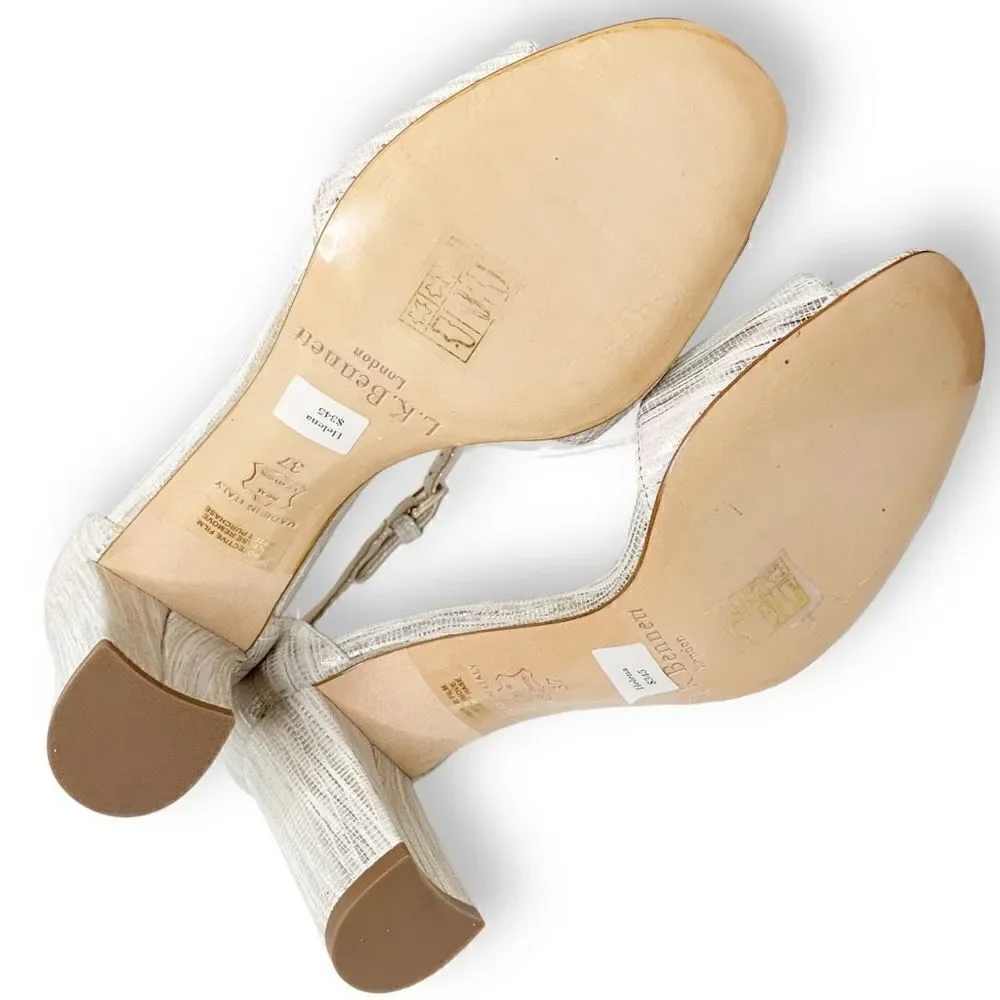 L. K. Bennett Helena Lizard-Effect Metallic Sandals Cre-Metallic Cream Size 37